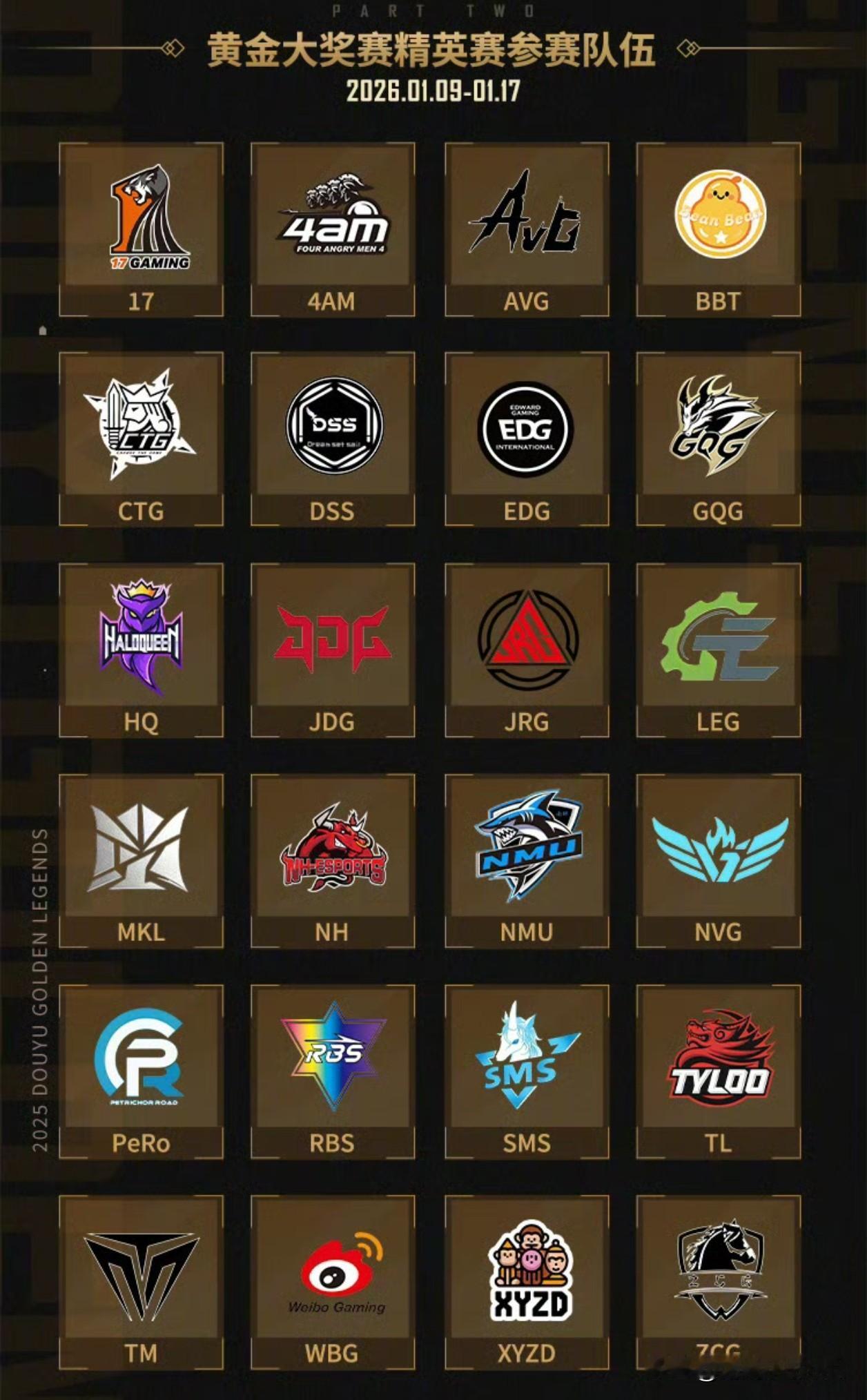 黄金大奖赛回归！1月9号～11号，线上小组赛，24进161月16号~17号，