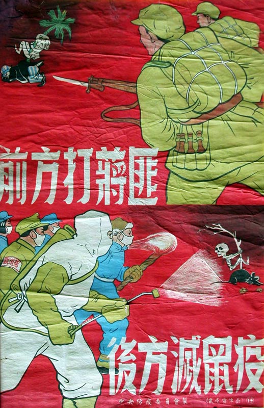 老版宣传画：前方打蒋匪后方灭鼠疫