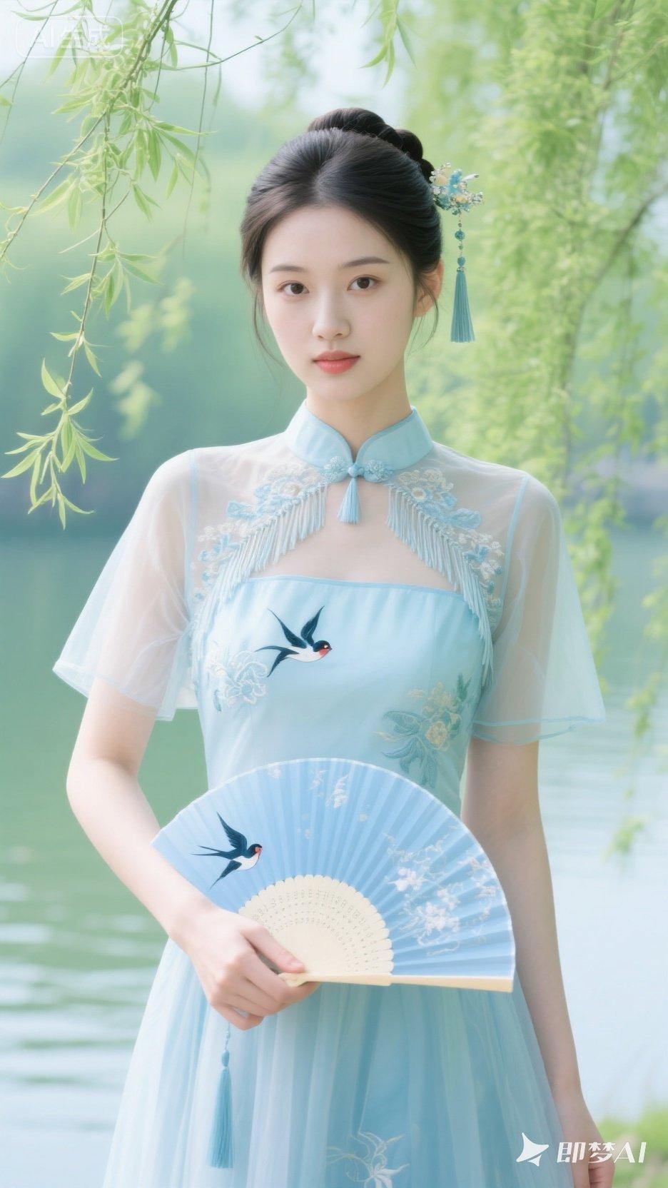 “古典与现代的完美融合，浅蓝旗袍的优雅之美”🌸💃🏻