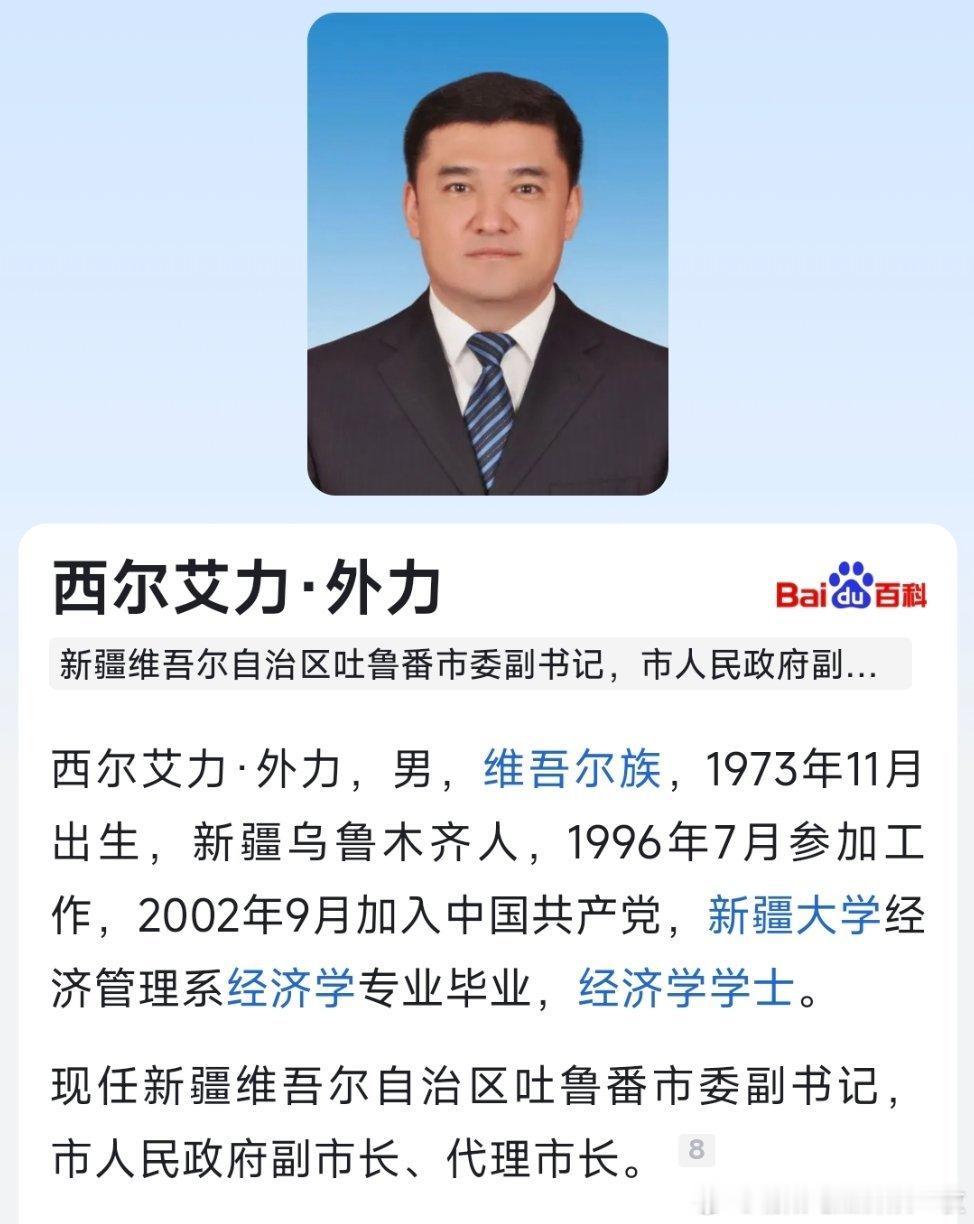 西尔艾力·外力任吐鲁番市副市长、代理市长。​​​