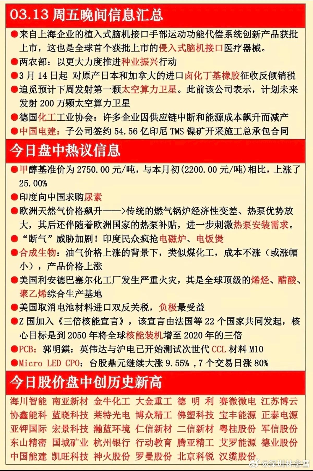 3.13周五晚间财经热点信息汇总！1.脑机接口2.丁基橡胶3.太空算力卫