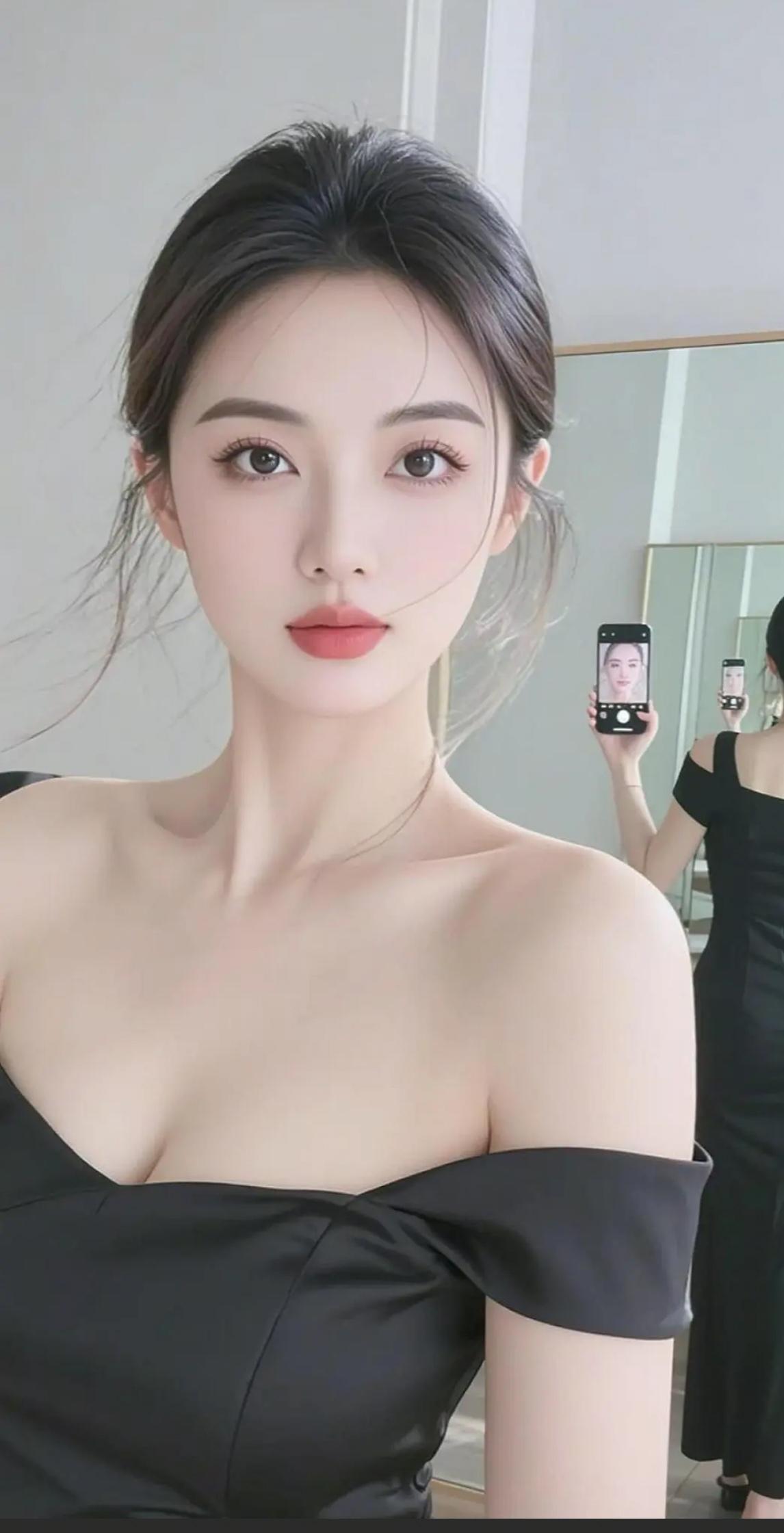 镜中人影，红妆映秋波。