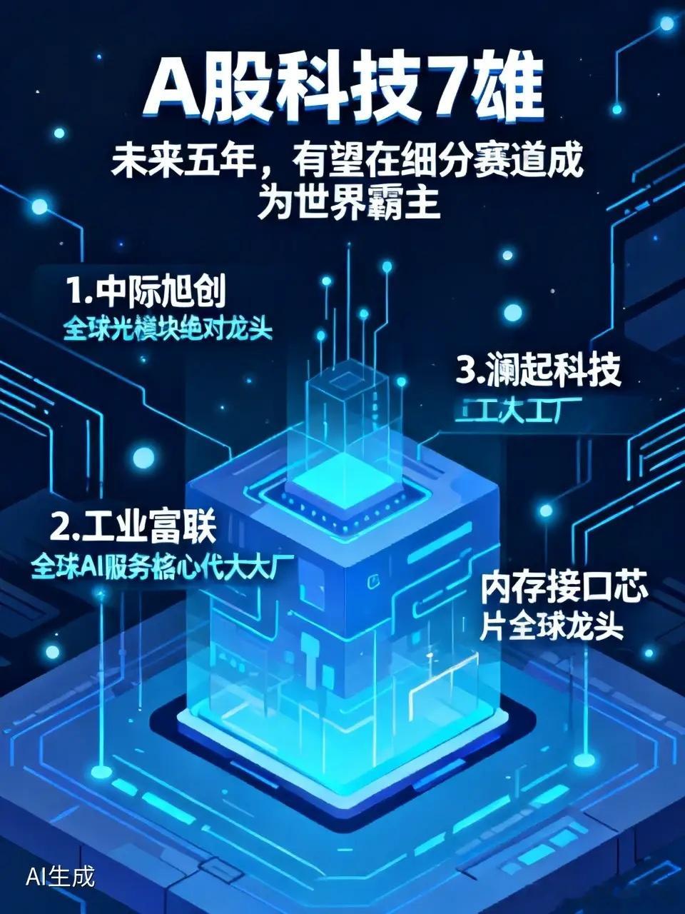 A股科技7雄，未来5年，有望在细分赛道成为世界霸主：1、中际旭创全球光模块绝对龙