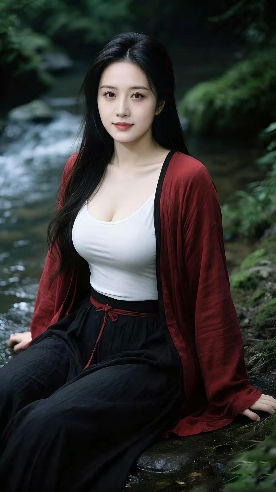 七律•暮色佳人文/熏墨独倚明霞迎柳飘，随风秀发漫齐腰；步罡烟雨登云岳，走