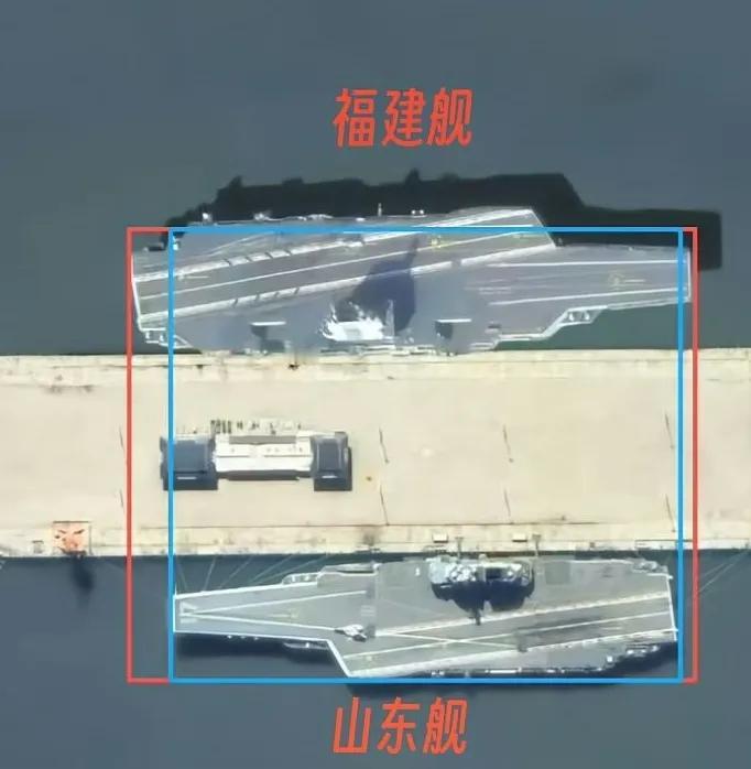 福建舰“偶遇”山东舰。福建舰：哥，哪去？山东舰：遛弯！福建舰：我也想去。
