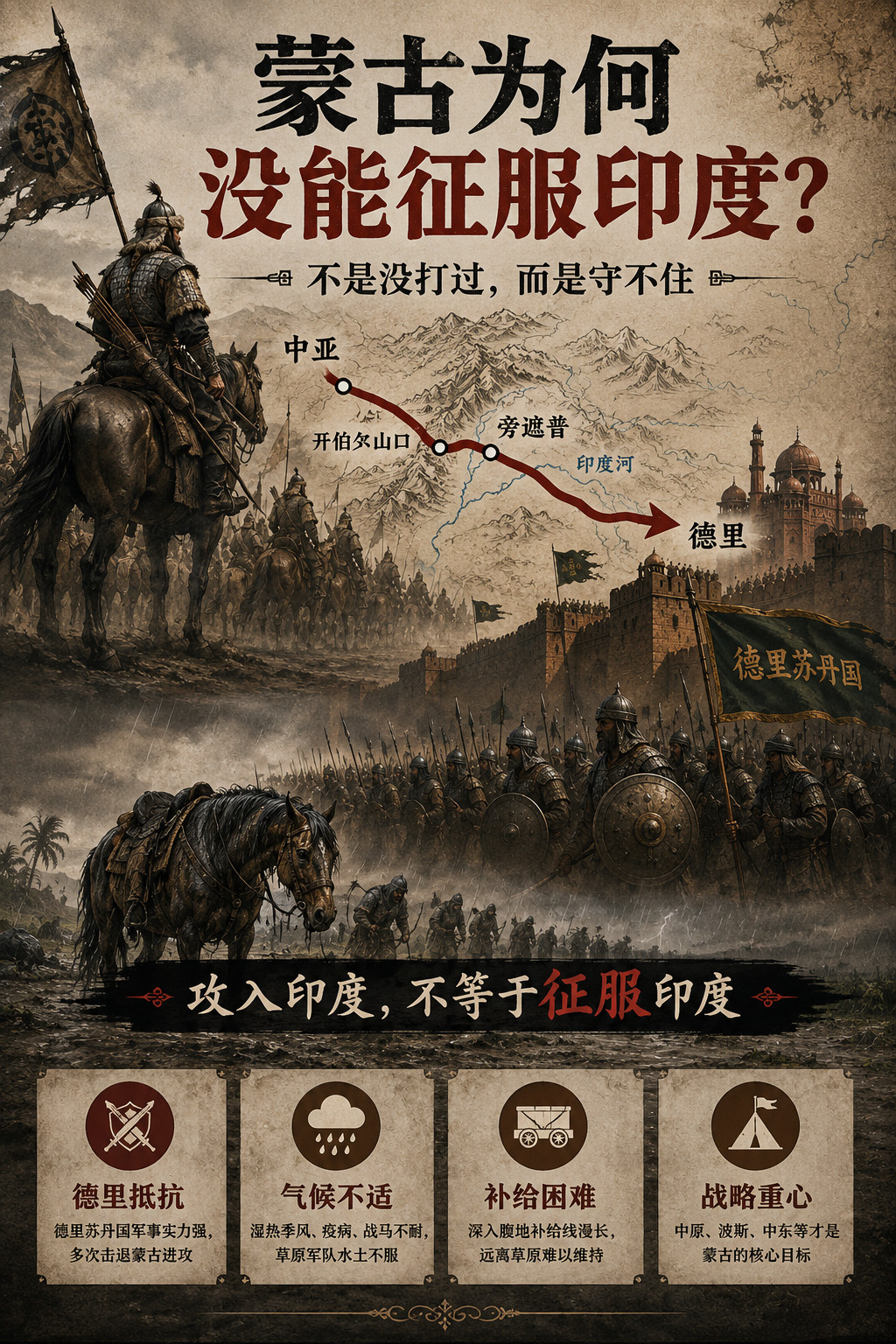 为什么蒙古帝国没有占领印度？Claude对此解答：蒙古人并非没有尝试征服印度——