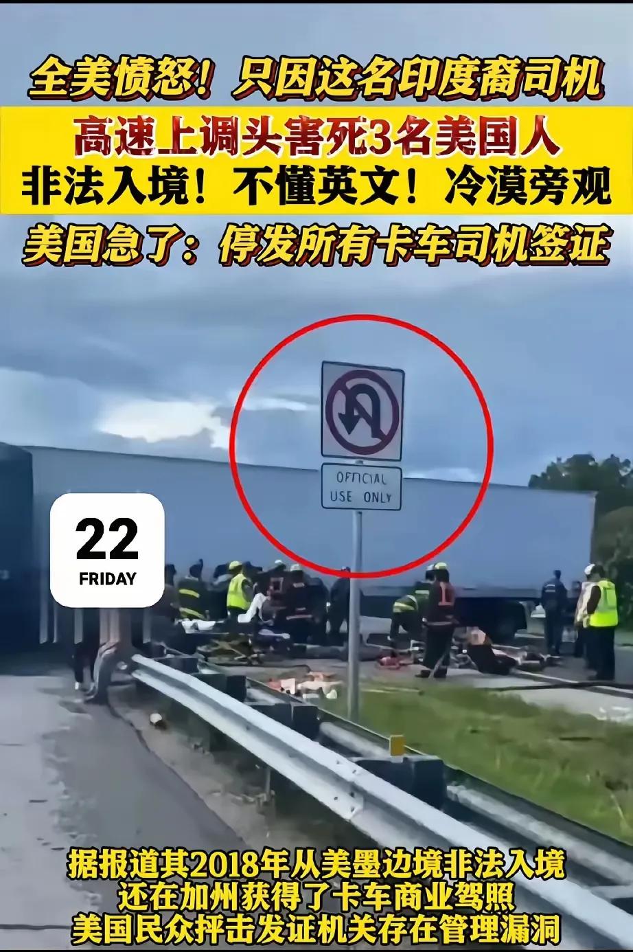 印度裔卡车司机在美国闯下大祸，美国民众彻底炸锅。一名连英文都不懂的印度裔卡车