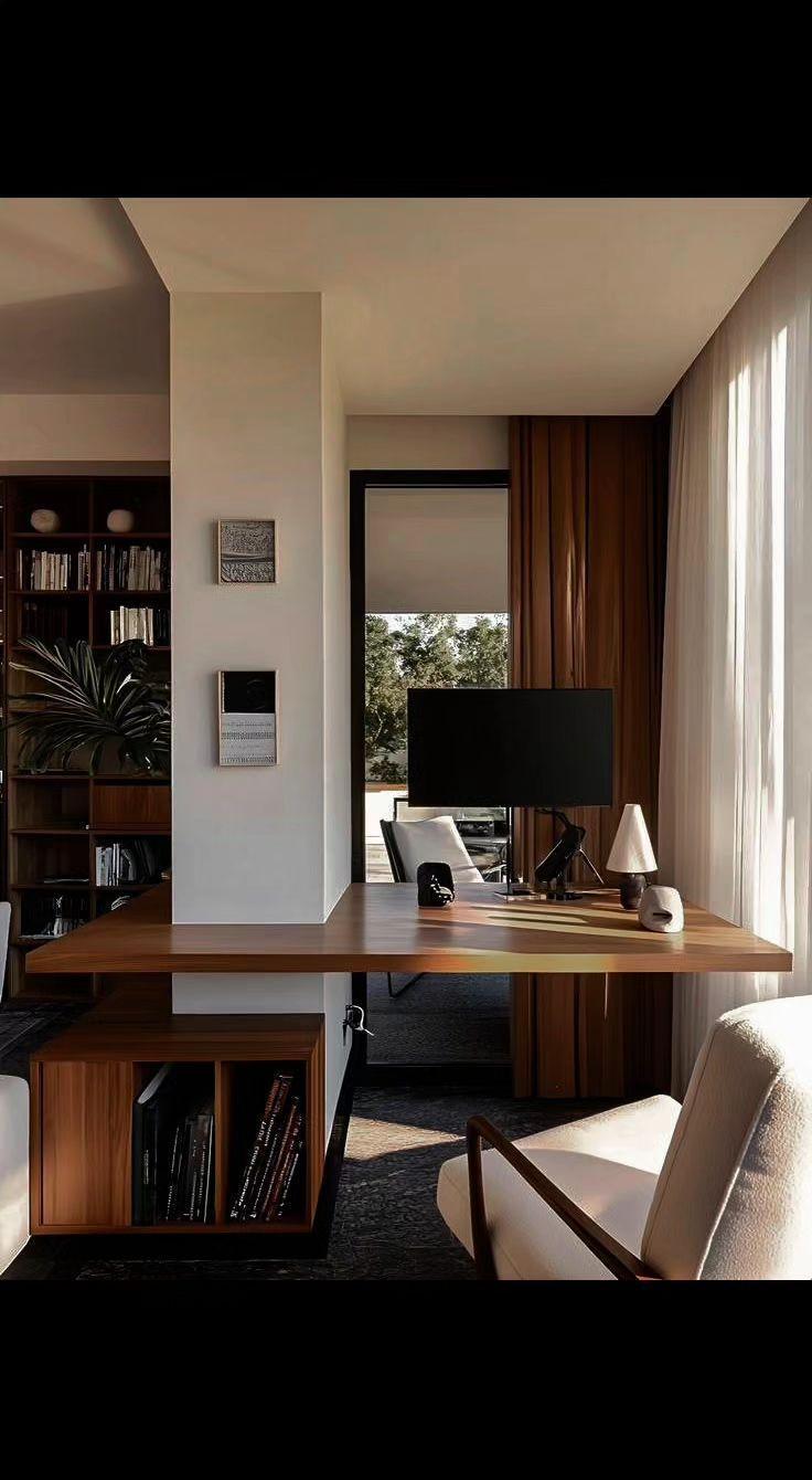 ☀️光在木纹上写诗，书架藏着整个宇宙🌌。极简不是减法，是生活的呼吸感。