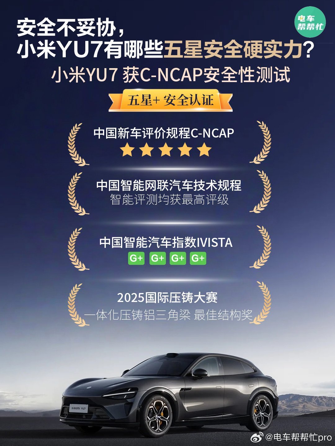 道路千万条，安全第一条，安全是我们出行及用车首要考量的。小米YU7作为...