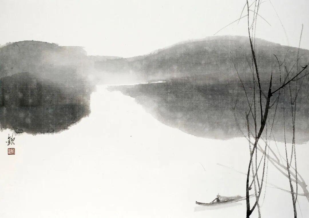 陈国欢水墨艺术｜淡墨禅心，诗意江南国家一级美术师陈国欢，以简淡水墨绘花鸟山