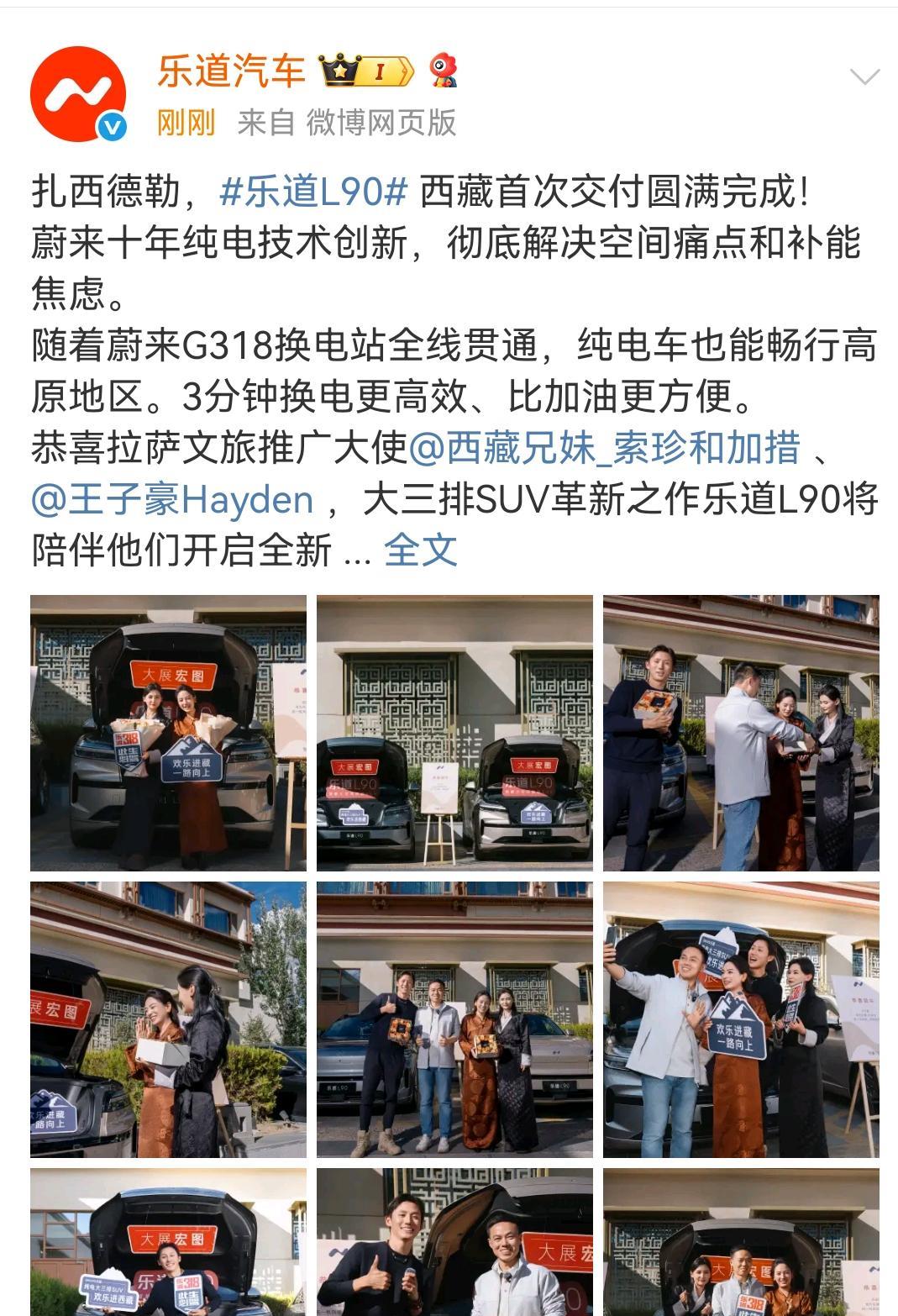蔚来乐道L90，在西藏实现交付。西藏流行大排量大SUV，以曾经的丰田汉兰达、普