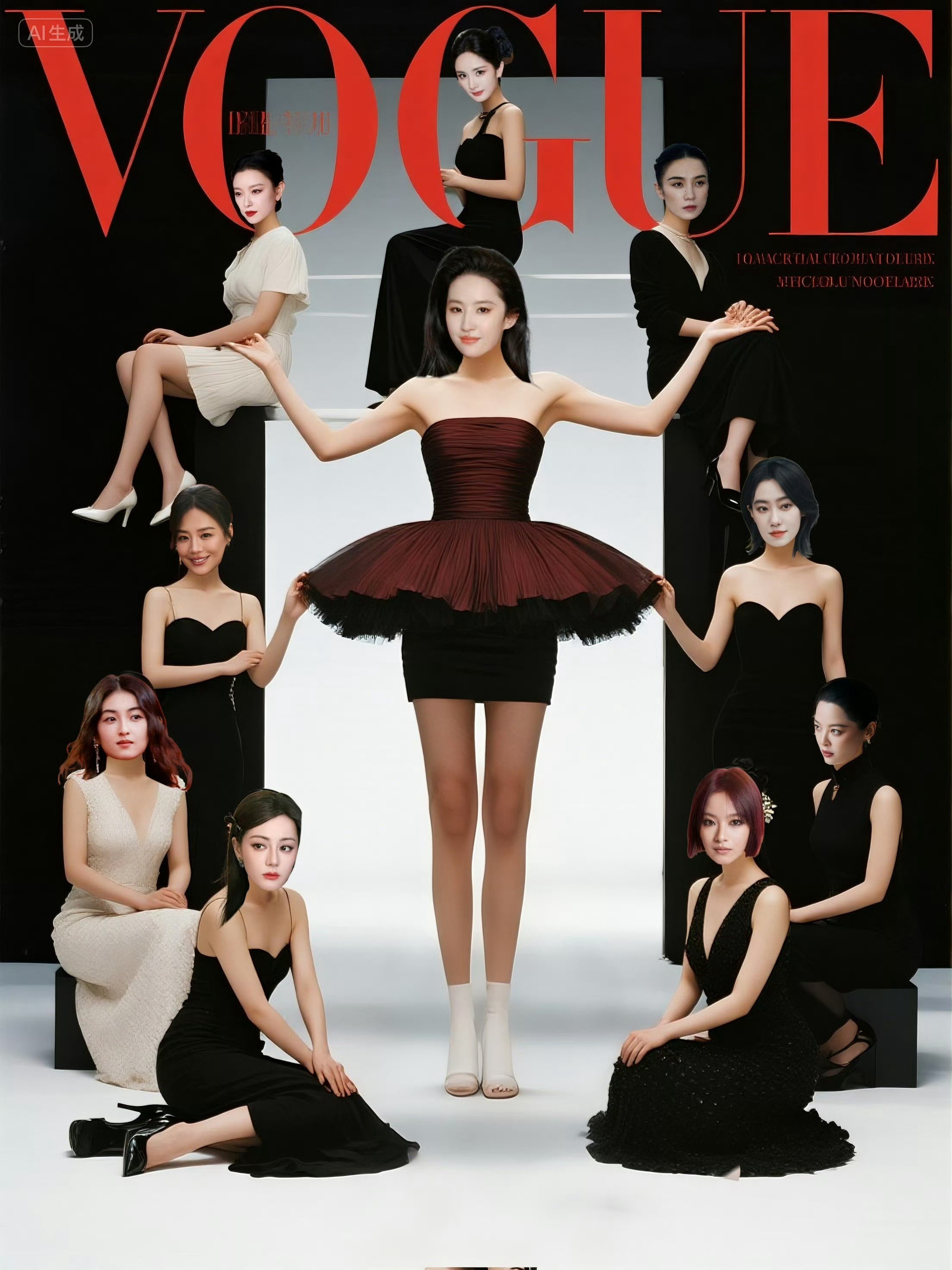 此次VOGUEChina群封面。只有辛芷蕾和文淇俩人完成了VOGUECh