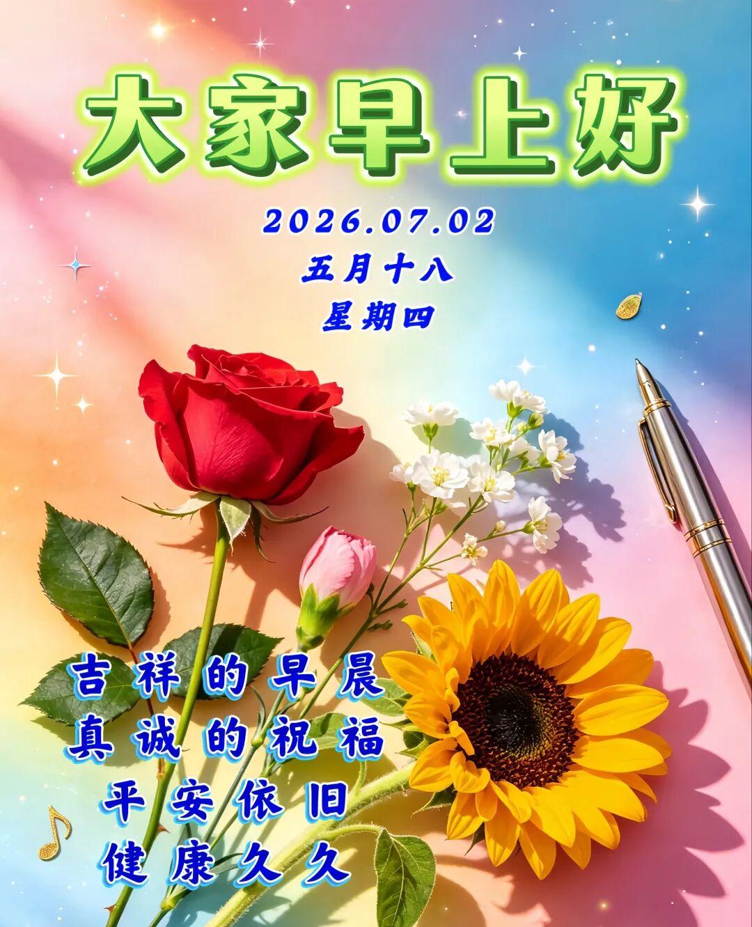 💝真情相伴踏尘途，🌊日日温馨送祝福；🌻岁月匆匆人有意，🌺绵长牵挂藏心湖；