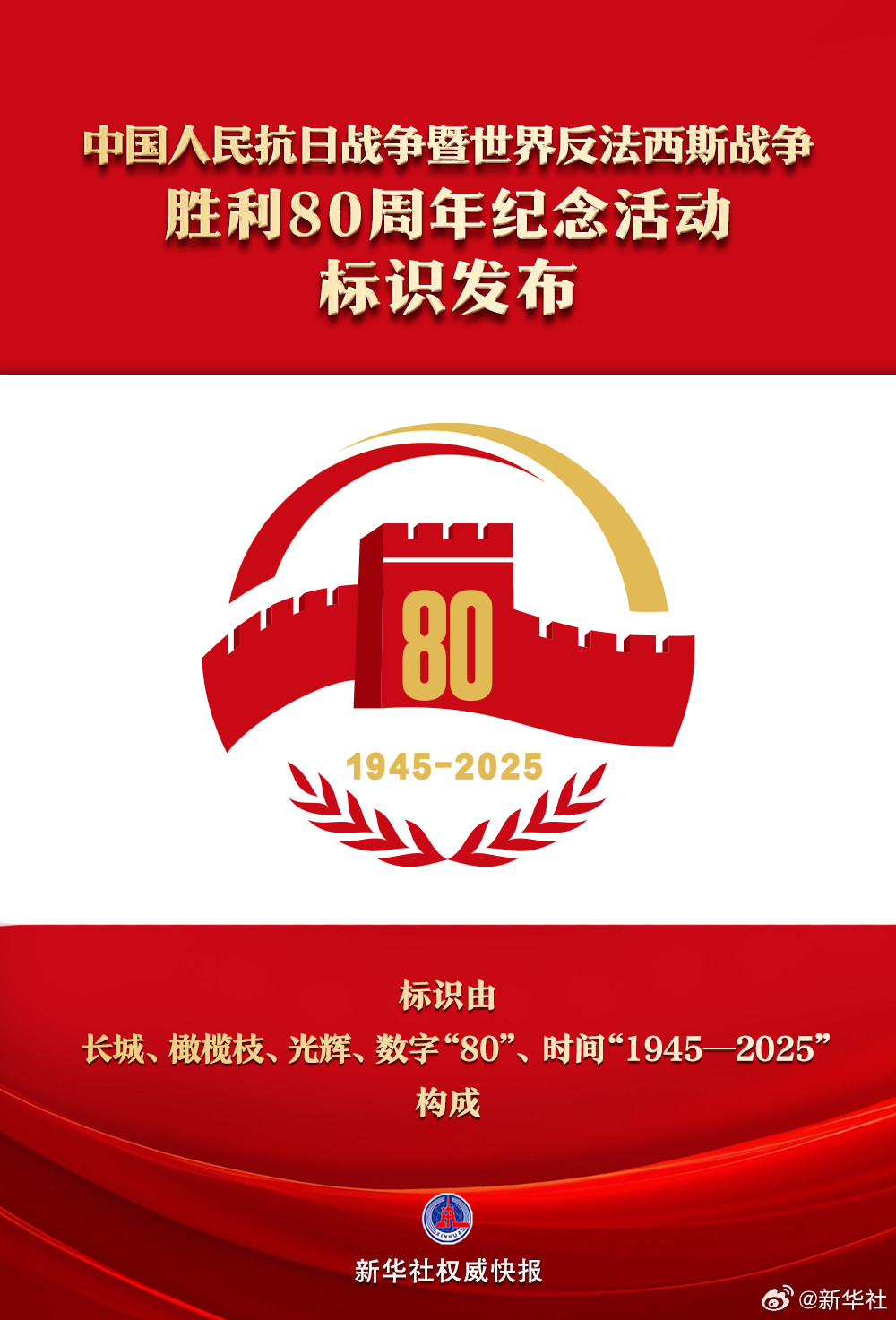 #抗战胜利80周年纪念活动标识发布#【国务院新闻办公室发布中国人民抗日战争暨世界