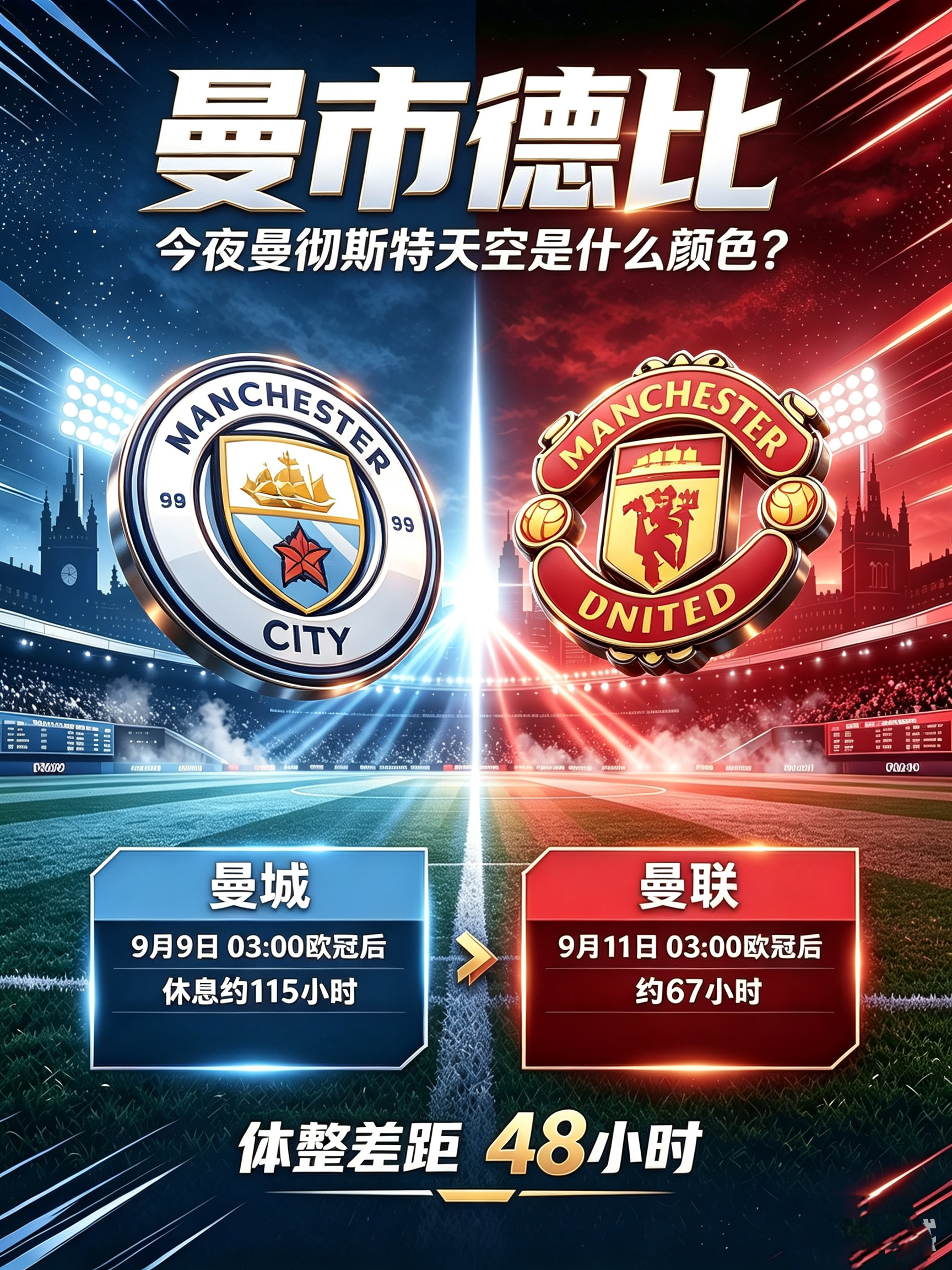 主场背水一战！48小时体能鸿沟，老特拉福德迎来一场硬仗周日深夜，曼市德比将在老特拉福德打响，但赛程，