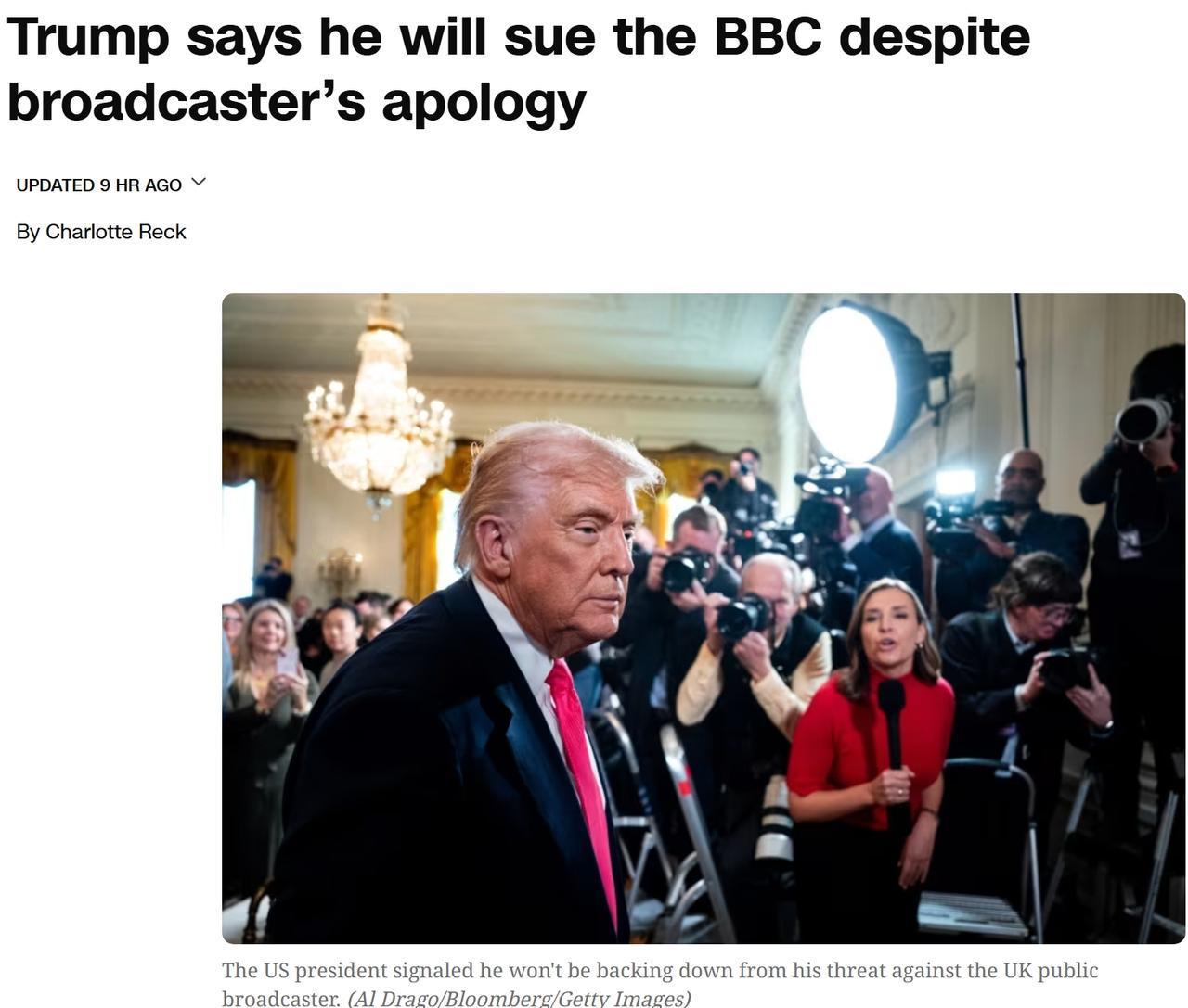 虽然已经道歉，但特朗普并未打算放过BBC尽管英国广播公司(并保持）已经就恶意编