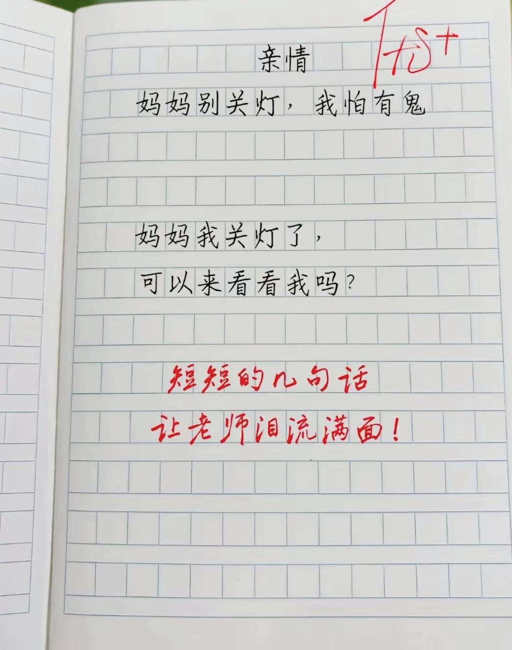 短短两行小学生作文，看懂的人瞬间破防，字里行间全是思念小学生作文亲情
