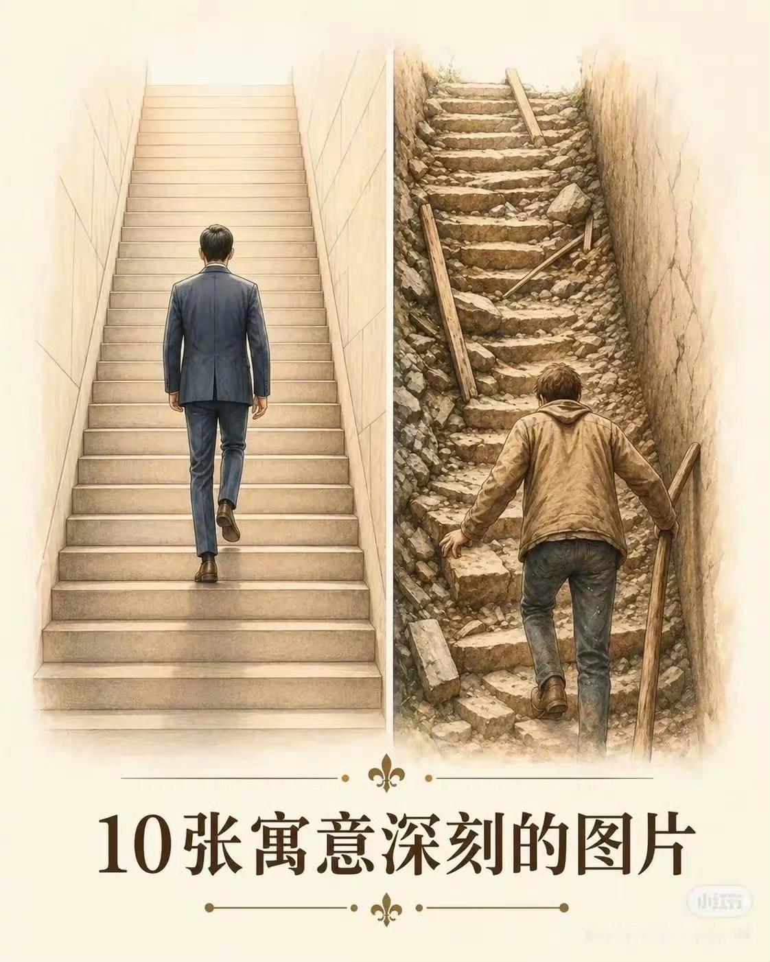 有些道理，文字讲千遍，不如一张图来得通透。同样的境遇，有人走平坦阶梯，有人