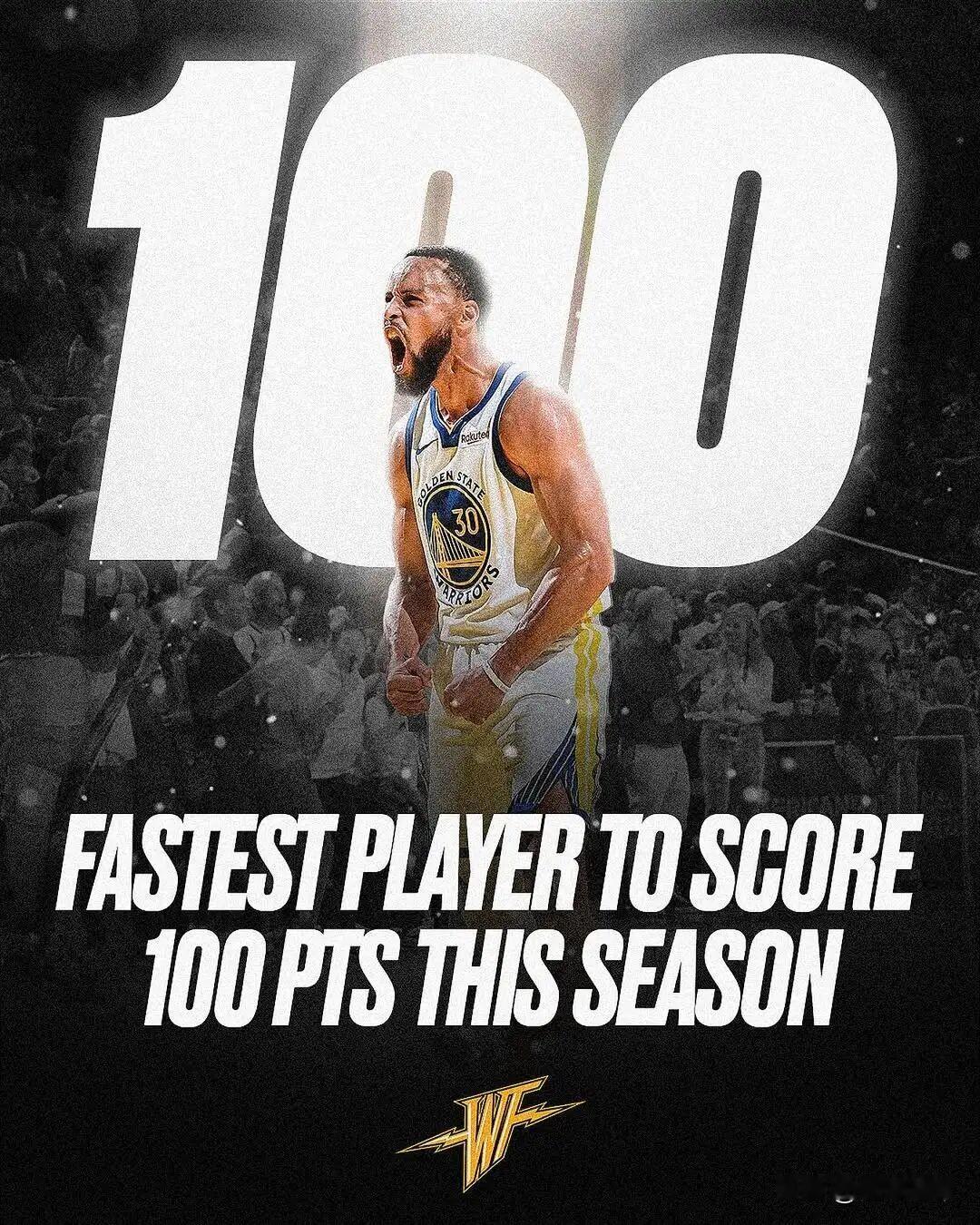 还得是库里,库里成为本赛季首位得分达到100分的球员!NBA新赛季开始后,库