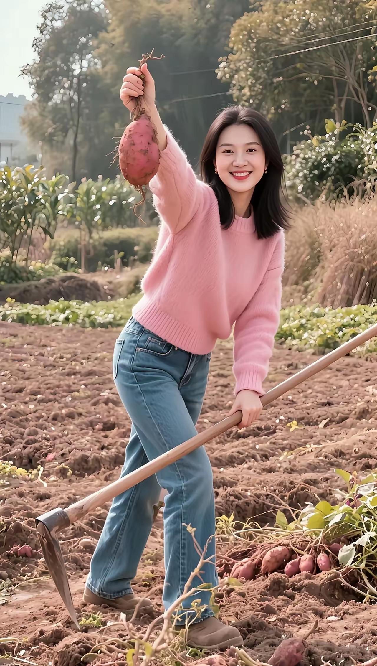 城里姑娘回村挖红薯，也太有那味儿了！蒸煮红薯红薯当早饭红薯种植地