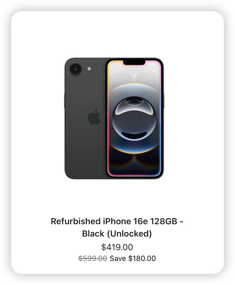 iPhone16e限时返场美国苹果官网最近上架了一款翻新iPhone16e