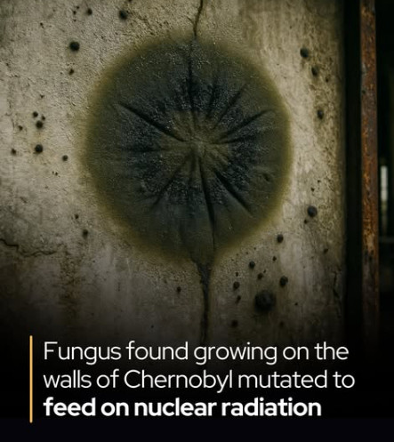 切尔诺贝利的一种黑真菌以辐射为食。在切尔诺贝利4号反应堆的放射性废墟中，科学