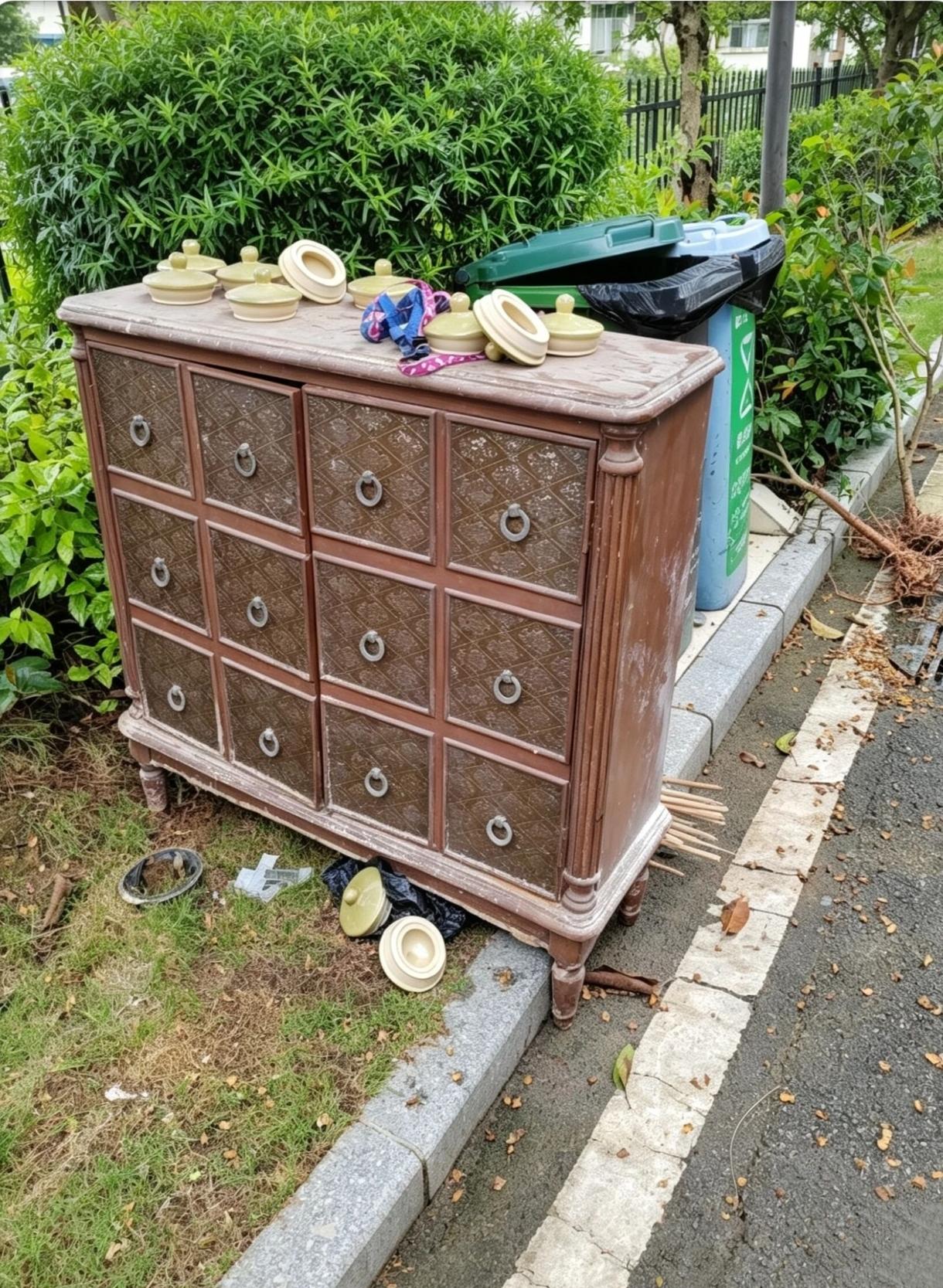 那几个盖子有点可疑…旧家具造型尚可，不知用途。不建议搬回家，旧物木头，首先可能有