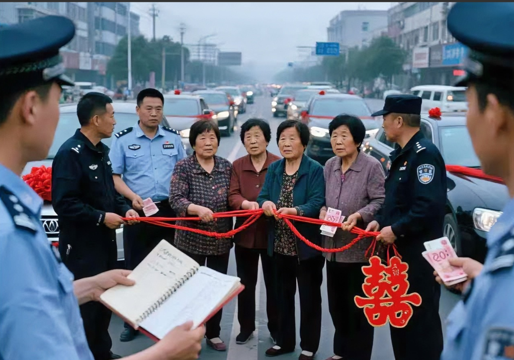 河南周口最近出了件闹心事！迎亲车队欢欢喜喜去接新娘，半路突然被6位大爷大妈拦