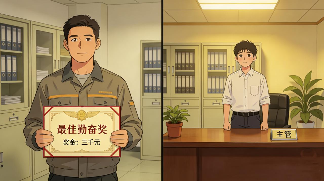 公司年度评优，老张忙活一年，项目做了五个，加班加了三百小时，最后拿了个“参与奖”