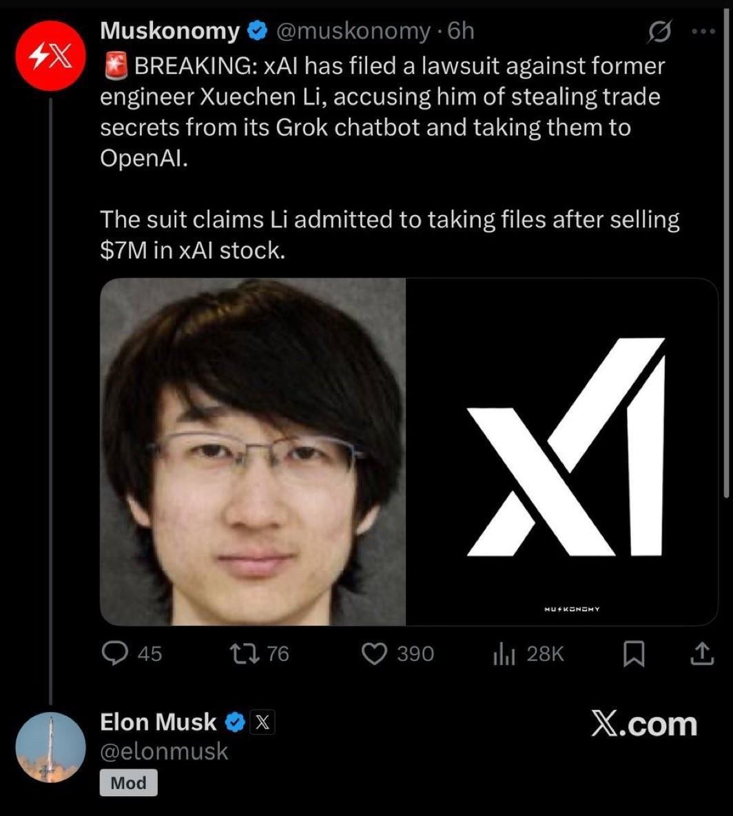 [点赞]马斯克把一个中国人给告了，这名被告的中国人名叫李学辰，他曾是马斯克手下