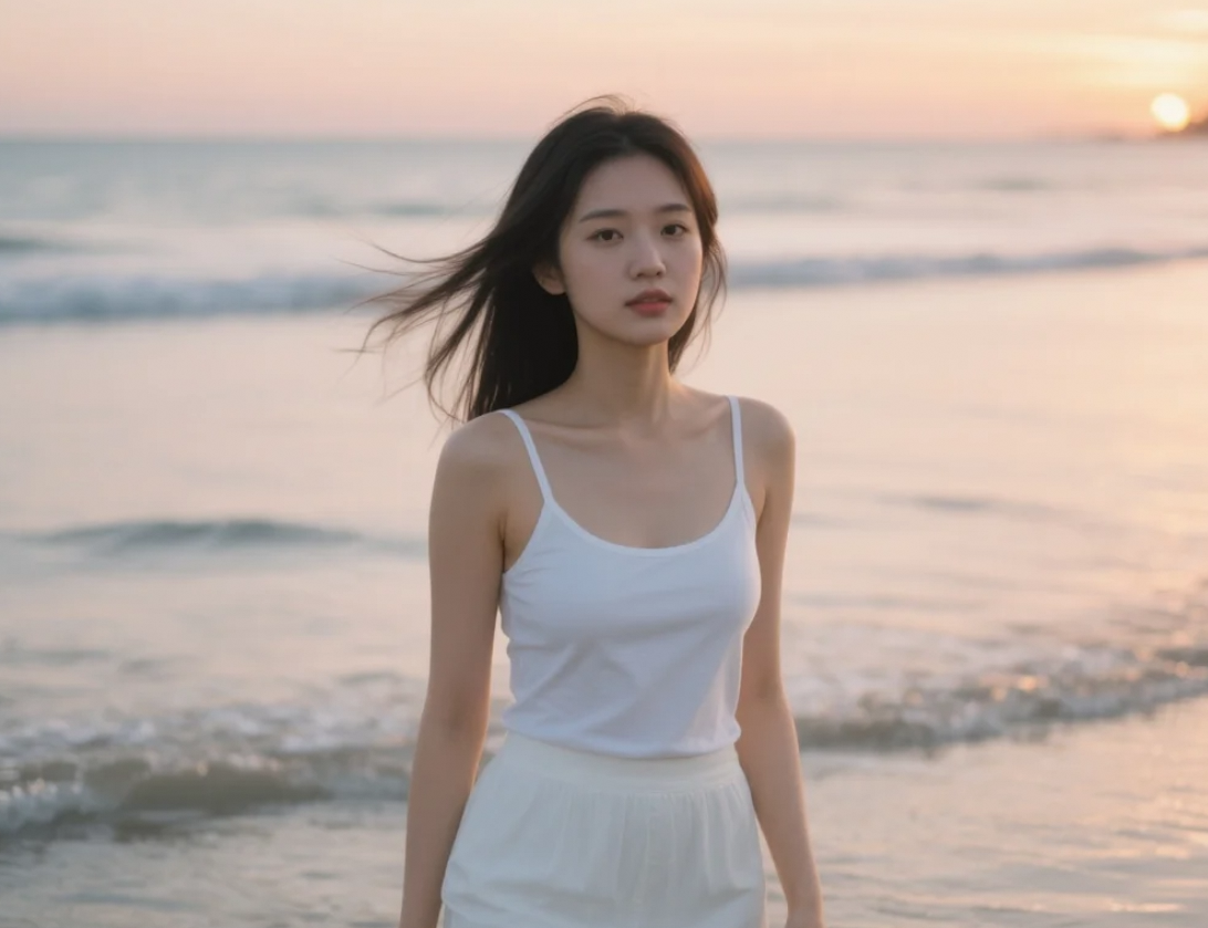 一抹白色短裙，一片落日金黄，一场夏日梦乡