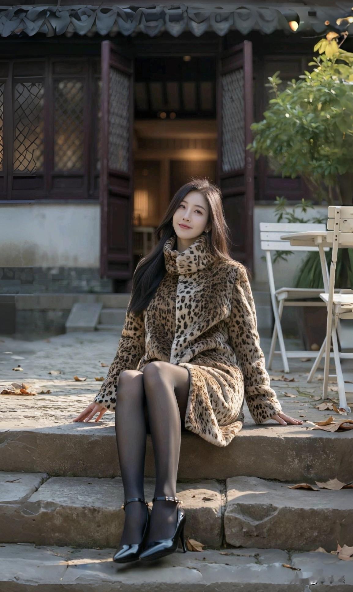 豹纹大衣配厚黑妥妥的没毛病御姐秋冬穿搭