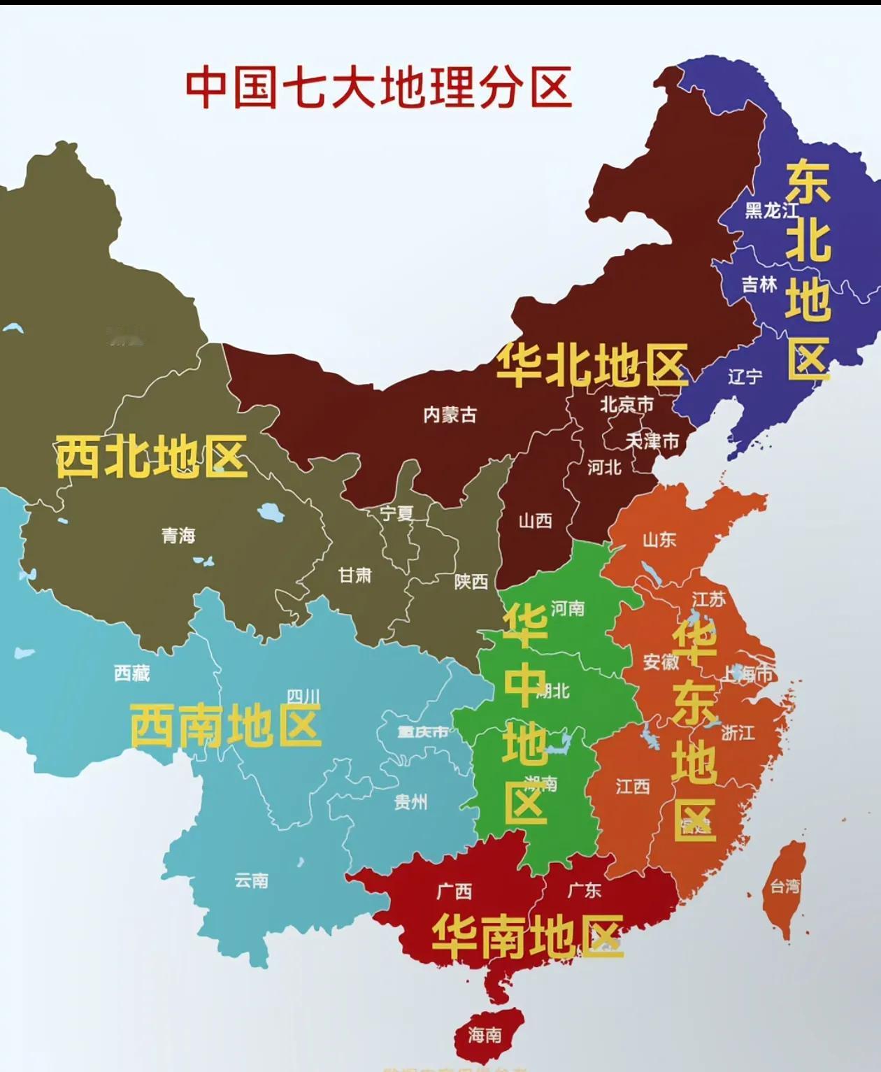 中国七大地理分区：