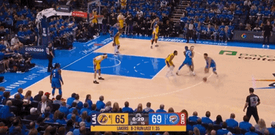 里夫斯很拼！但无任何意义！在今天NBA季后赛湖人对阵雷霆的第三节比赛中，里夫斯