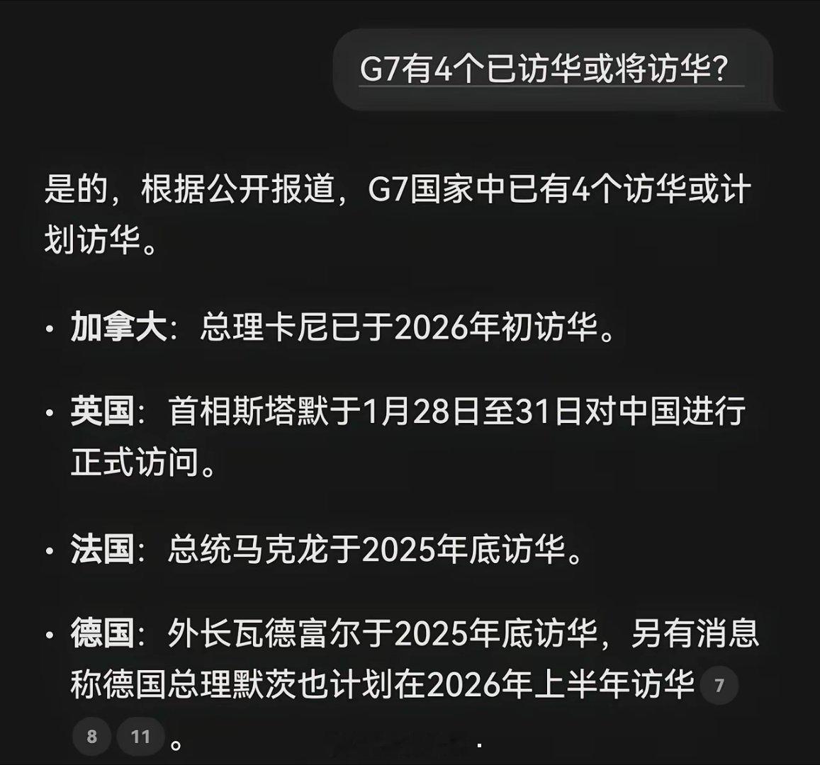 一夜之间，传统西方列强们都想明白了。G7里四个近期已访华或将访华，加拿大总理说那