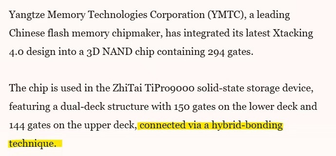 长存确实牛...外传它把294层NAND闪存搞出来了，通过曾经提到的“三维堆叠