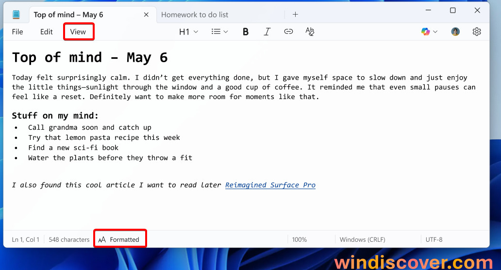 Windows11记事本应用文本格式功能开始推送，这项功能支持Markdo