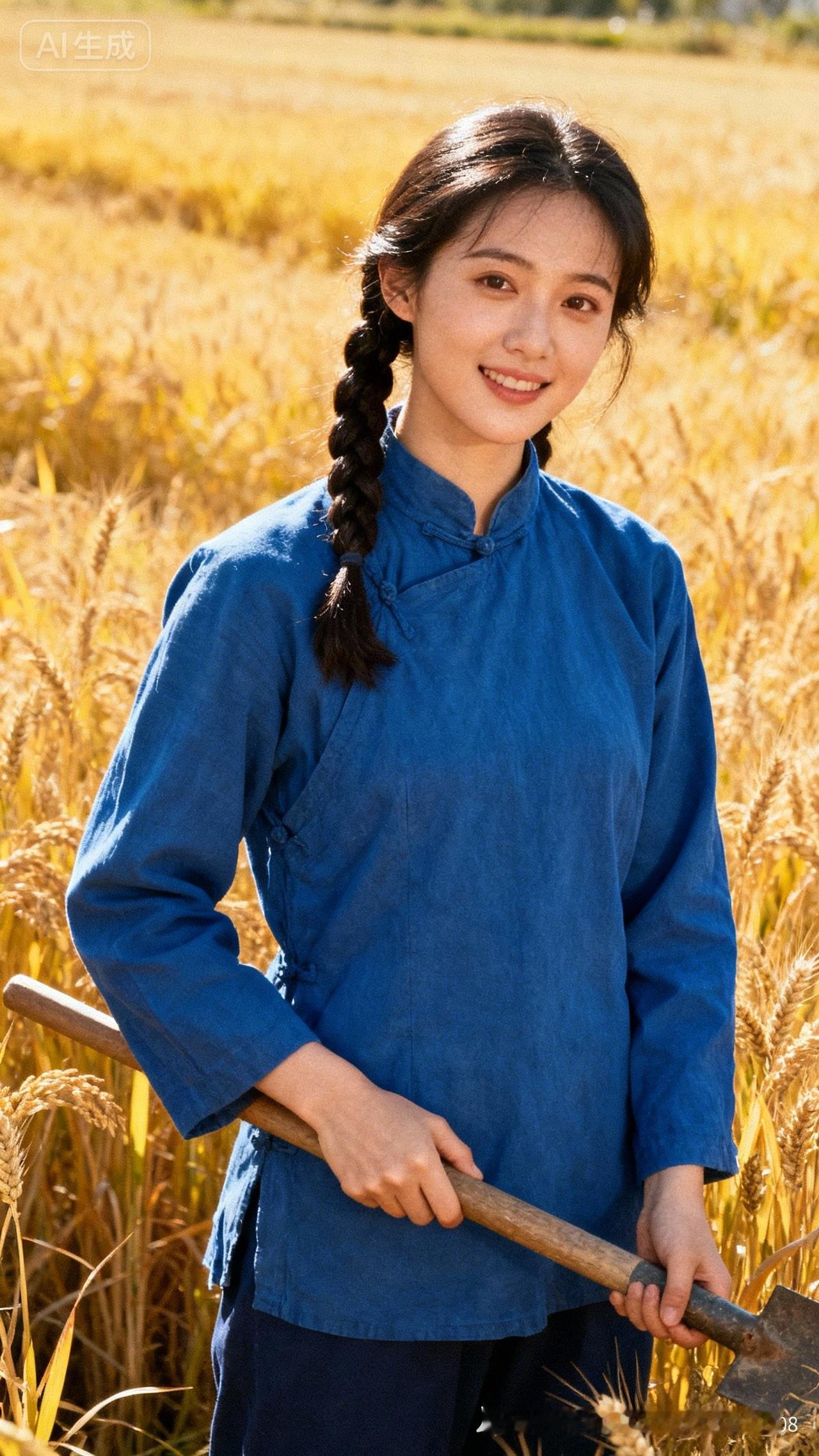 田园少女，笑靥如花，金麦田中，诗意生活。