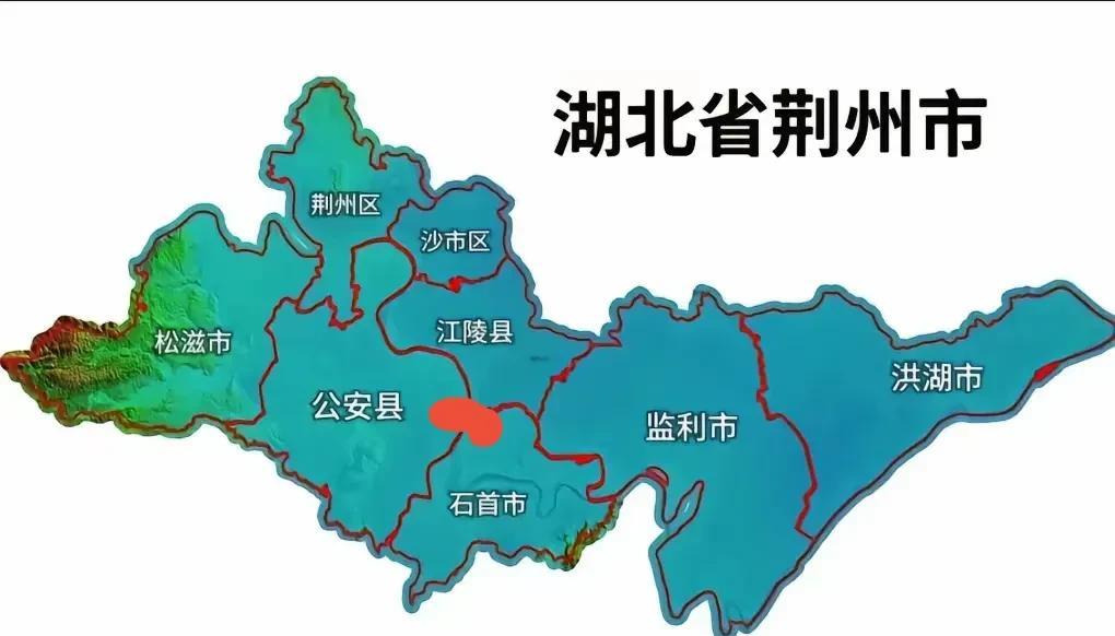 看看荆州如今管辖区域的这张地图，有何感想？中心城市理应位于管辖范围的中心之处，这