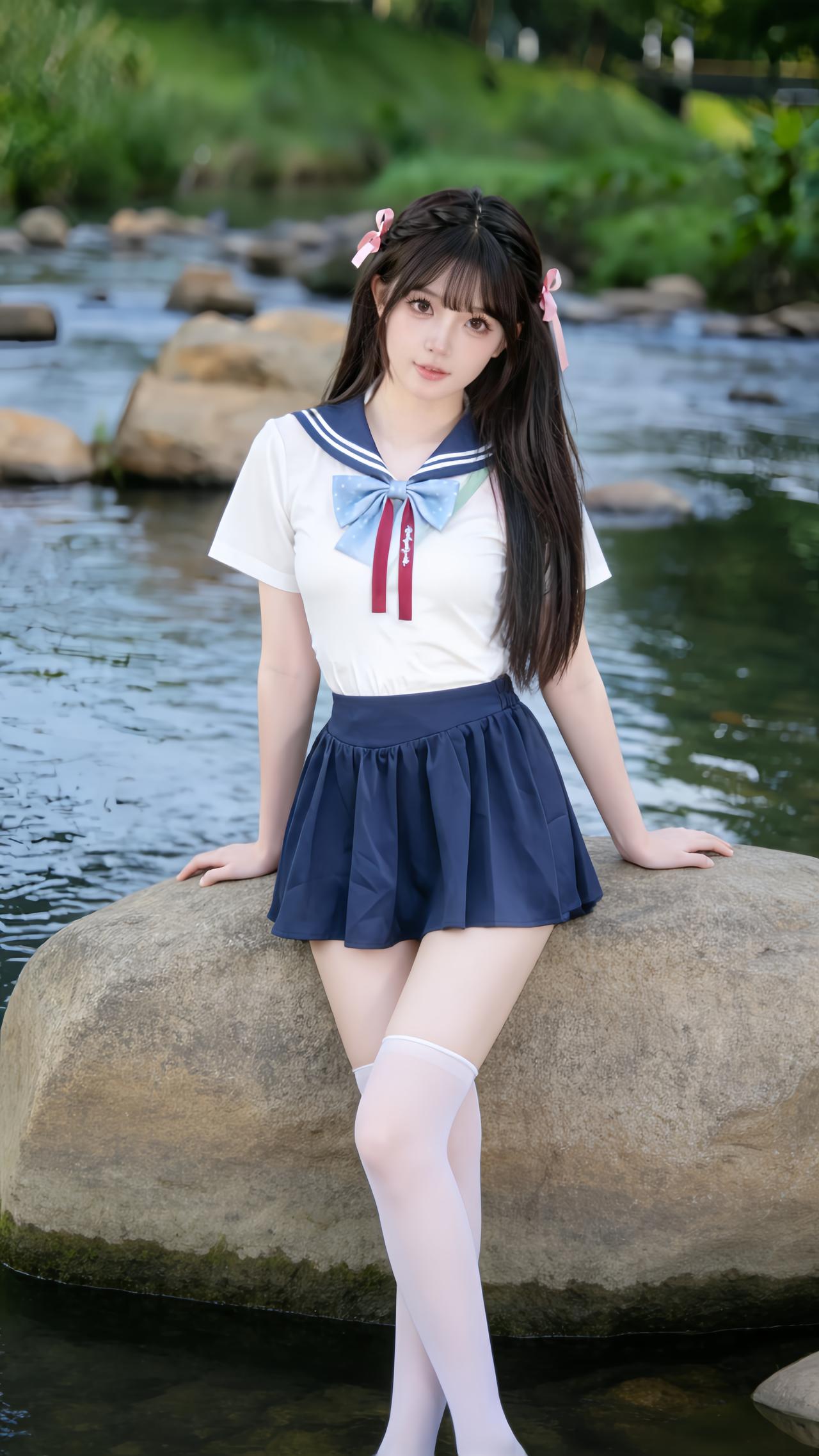 穿搭风格:清甜日系水手服少女身着清甜日系水手服JK穿搭，是元气满满的学院甜