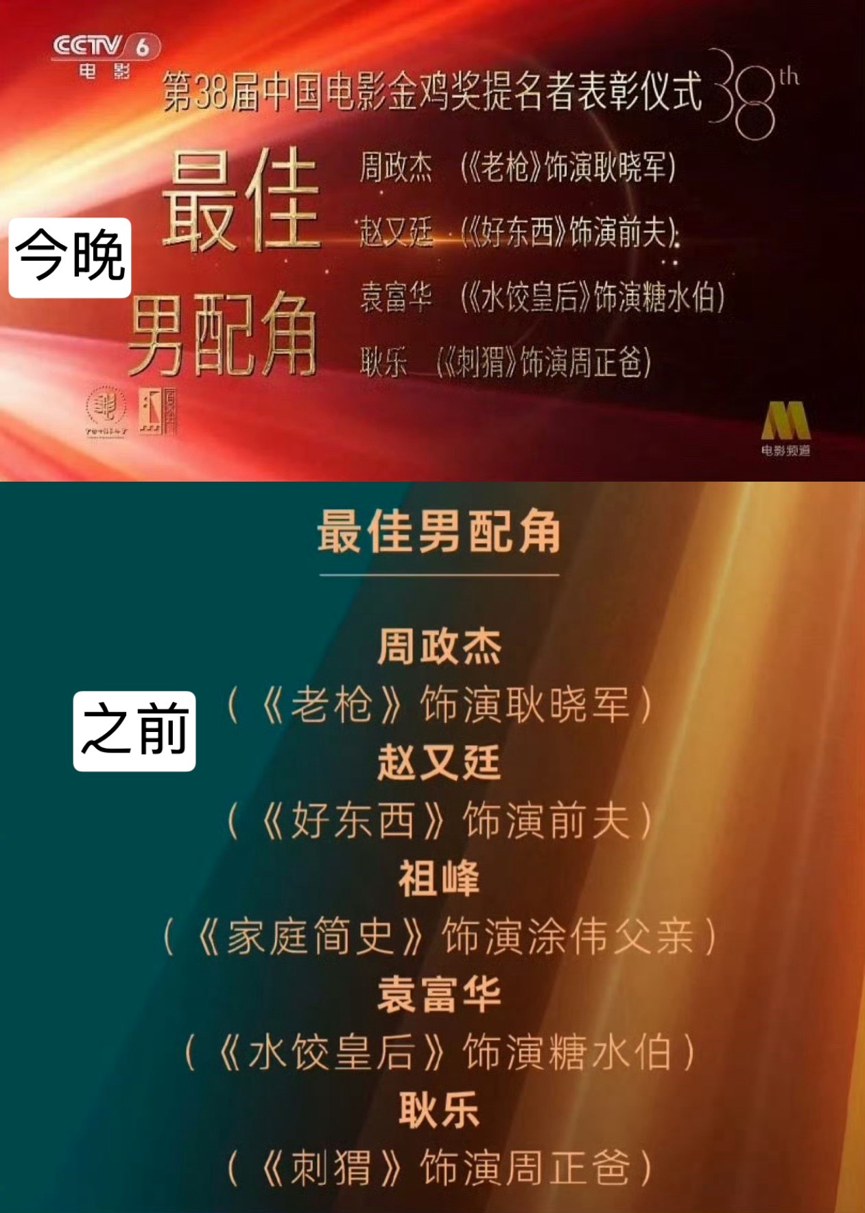 啊？为什么临到颁奖祖峰金鸡奖男配提名没了？？？