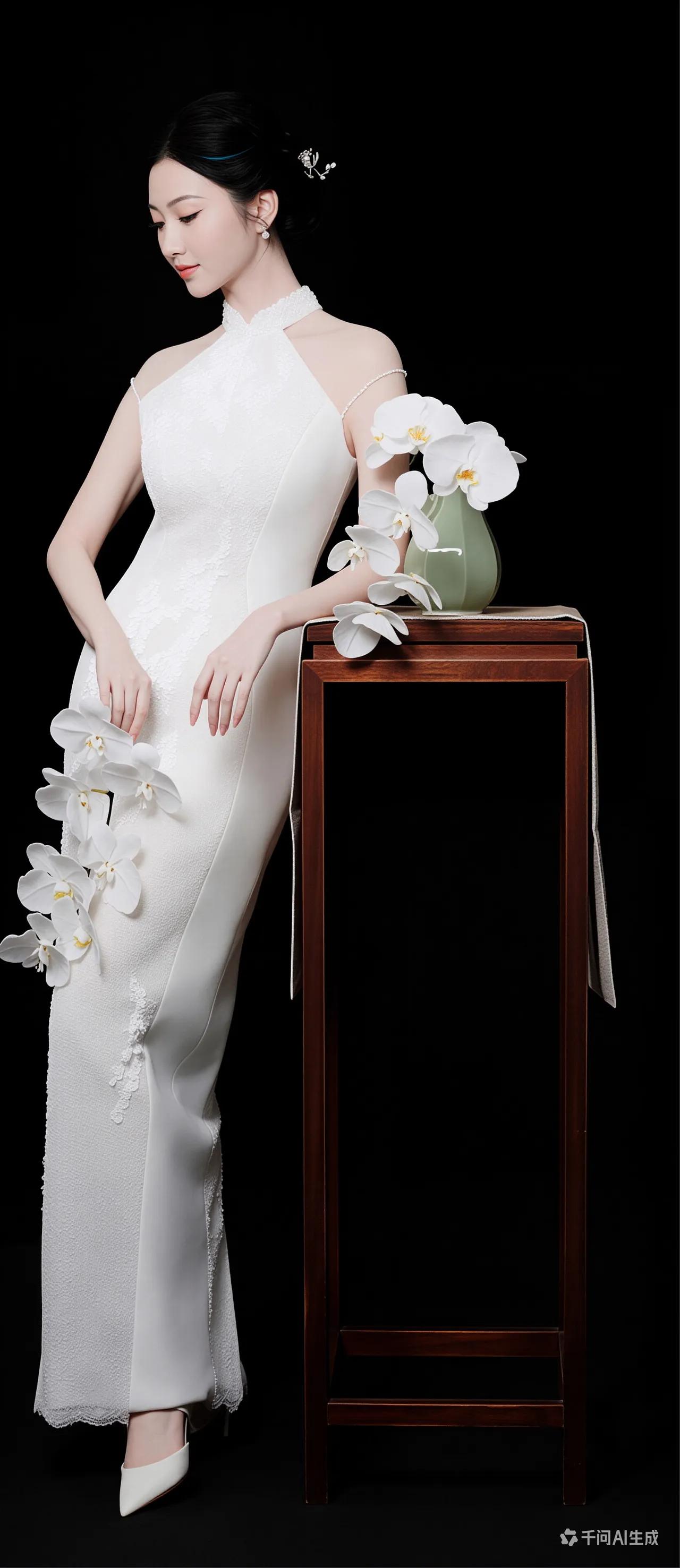 美女壁纸～景甜，一袭白旗袍，半盏东方韵。珍珠缀发，兰香绕肩，将温婉与雅致藏进每一