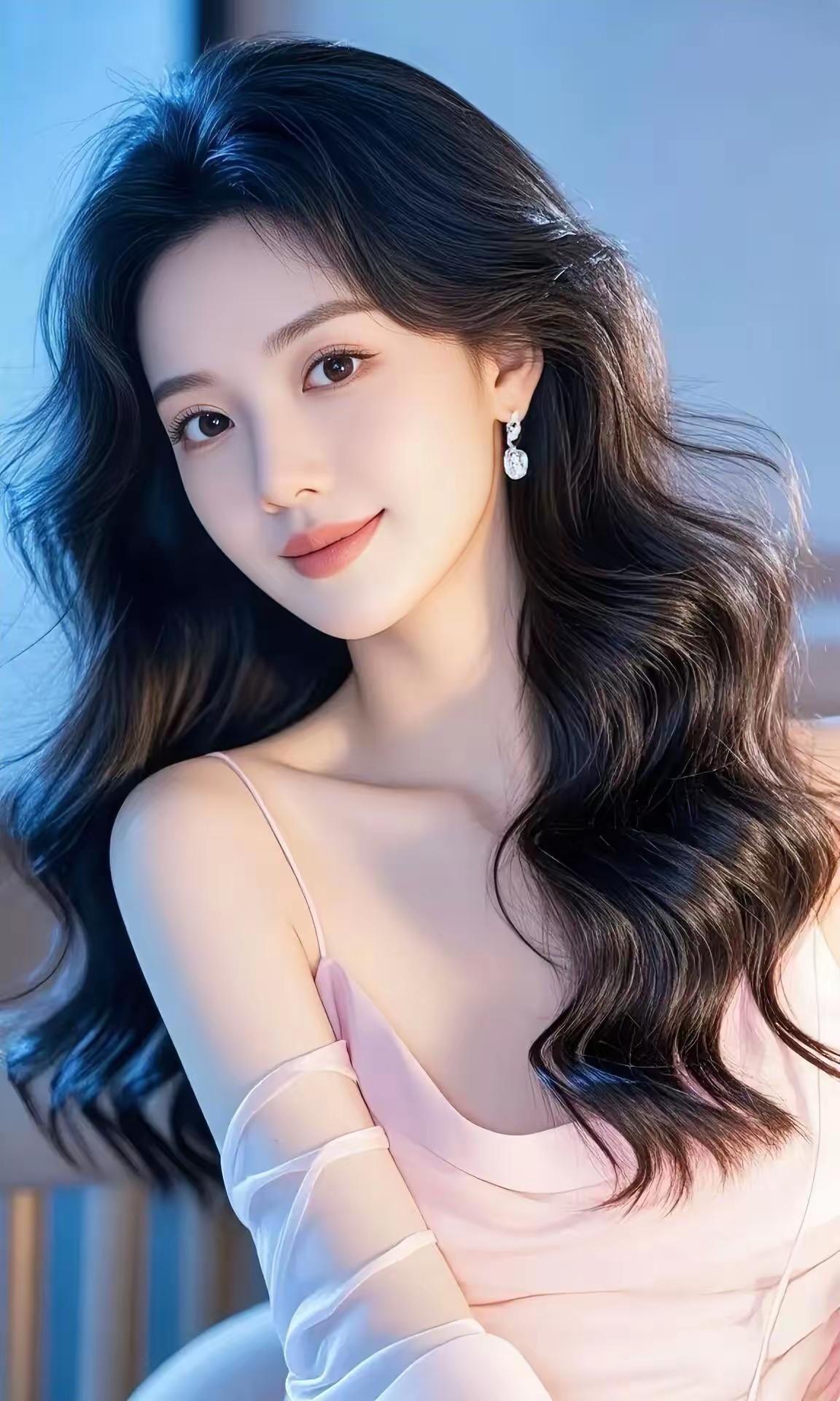 长发卷卷，甜甜微笑