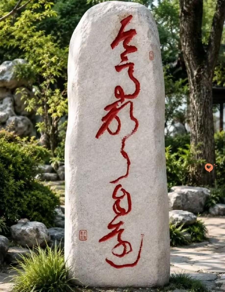 这块石头上刻着红色的汉字，挺显眼的。这什么字？有认识的吗？读出来听听[作揖][玫