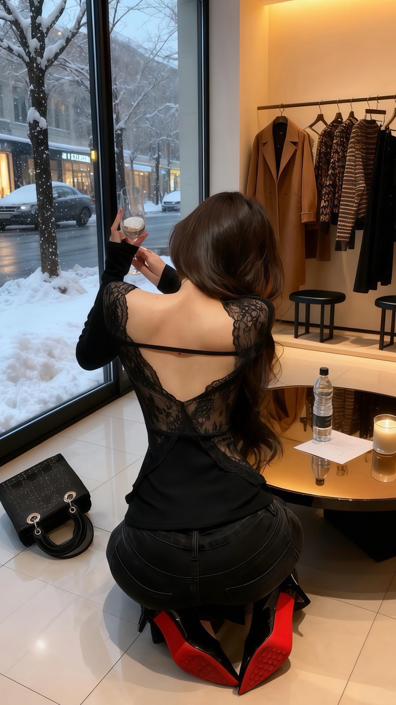 辣妹穿搭穿搭好身材好气质蕾丝打底衫黑色系穿搭