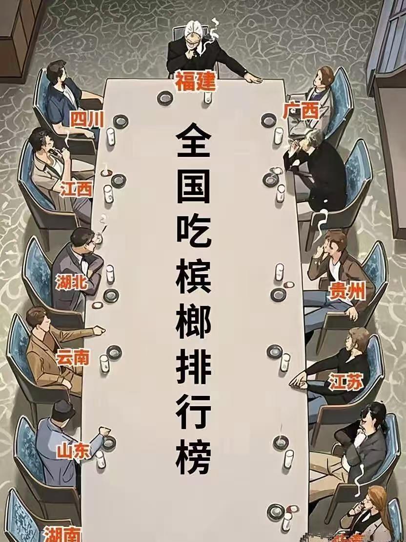 全国吃槟榔地区排行榜，一张图带你了解我很好奇为什么湖南排在最后，而且椅子还空着