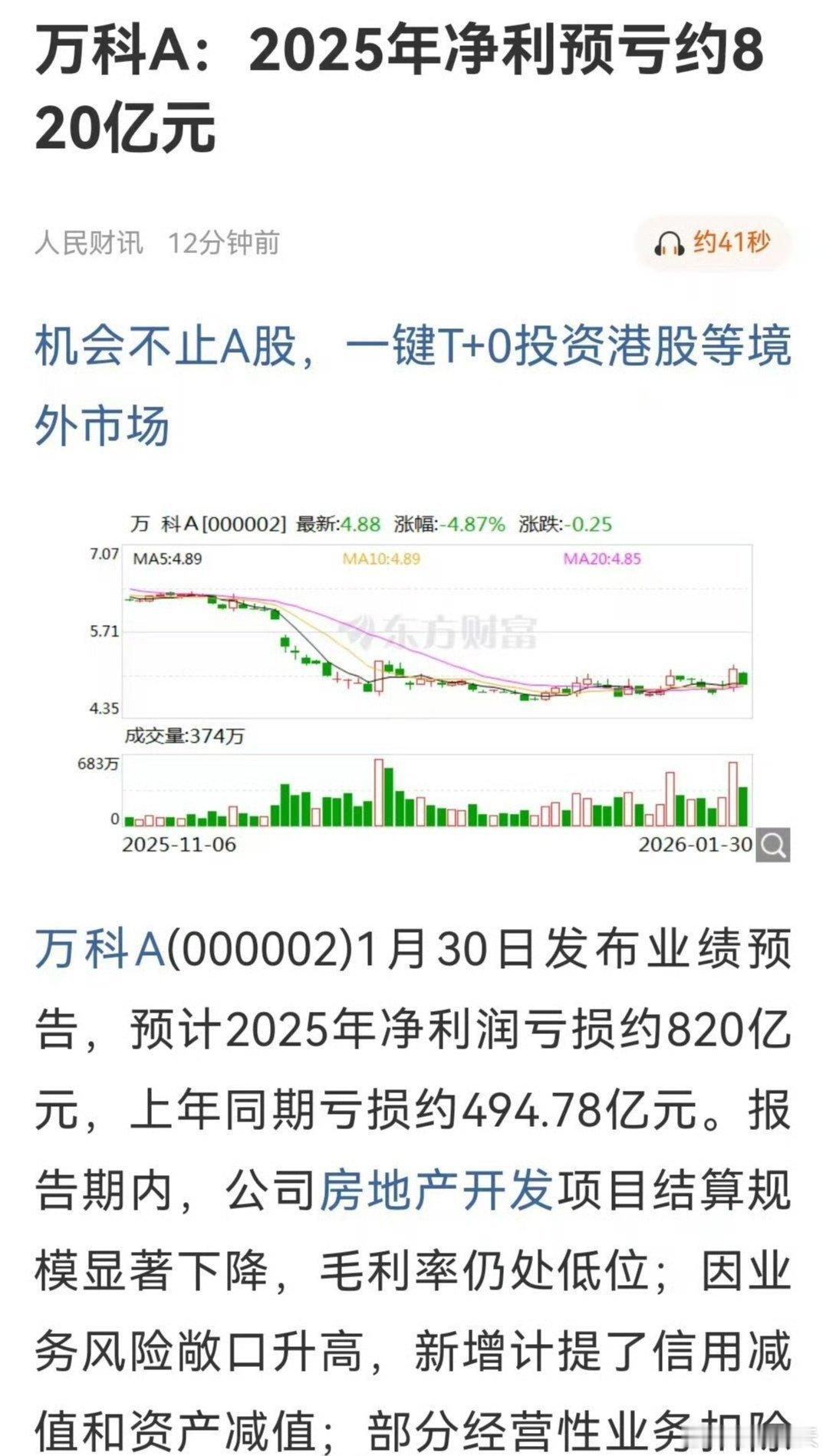 万科2025预亏扩大，开发业务毛利低位、减值承压是主因，保交楼落地、经营业务托底