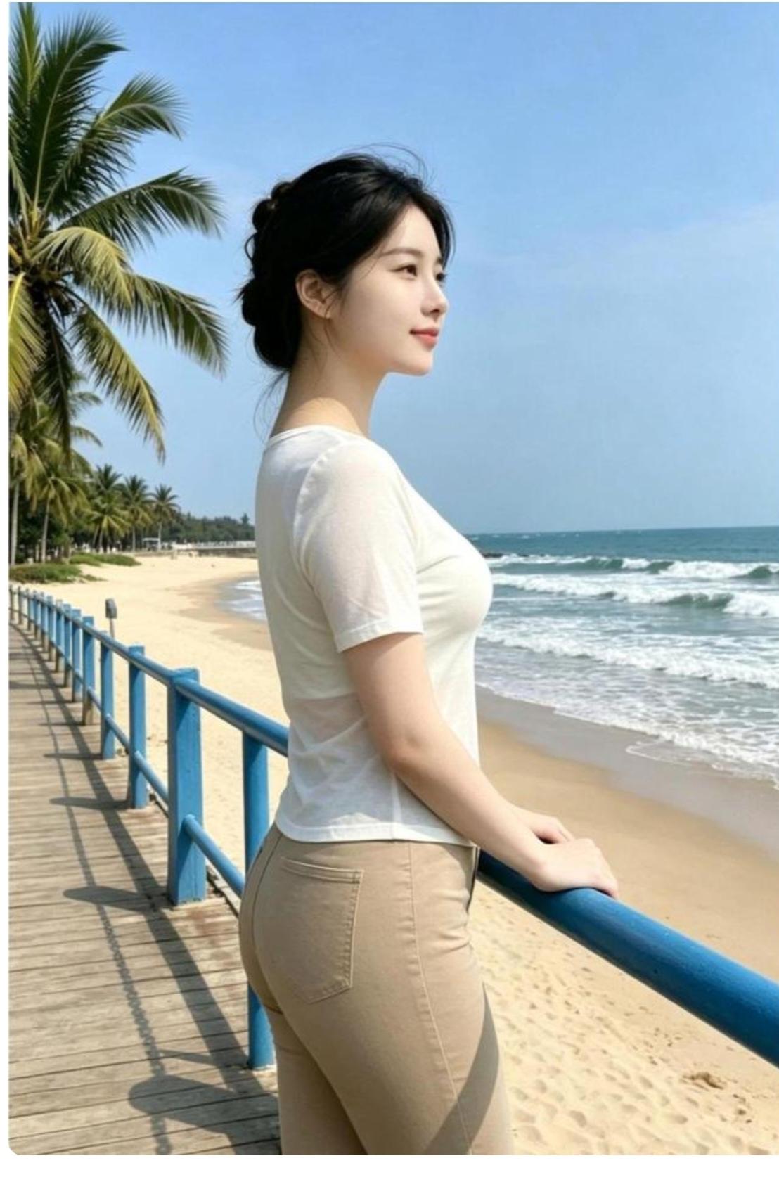 观海走进岸边观大海。周末有时间去了一趟海边。在围栏里面行走。看看大海波澜起伏的