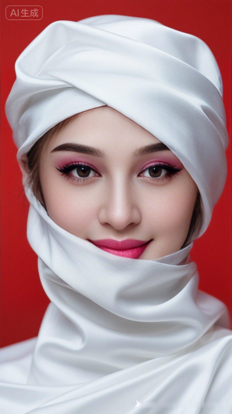 惊艳的东方美人，红唇与白纱的完美结合，尽显优雅与神秘！