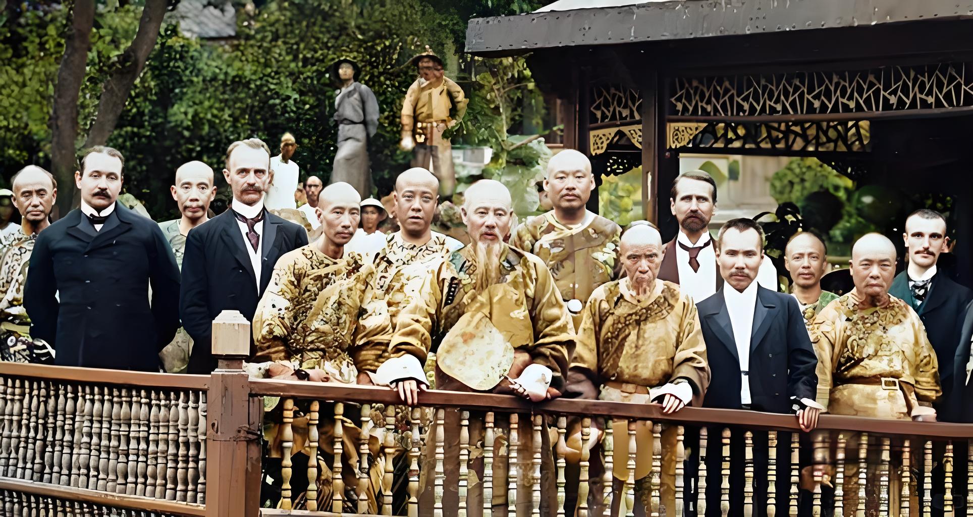 这张老照片，将晚清两江总督魏光焘与外宾会面的场景永久留存。画面里，魏光焘居于中心